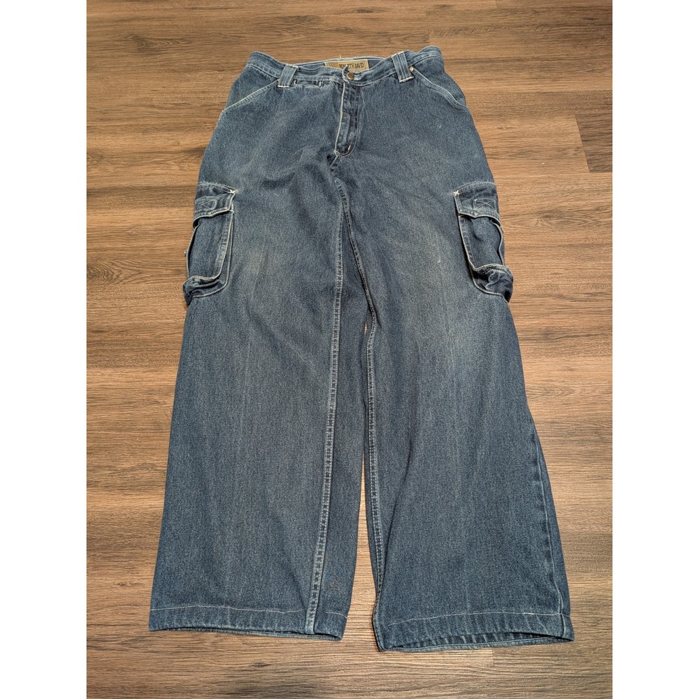 Kenneth David Cargo Street Denim Jeans Mens 34x32 Blue Baggy Wide Leg Y2K Skate